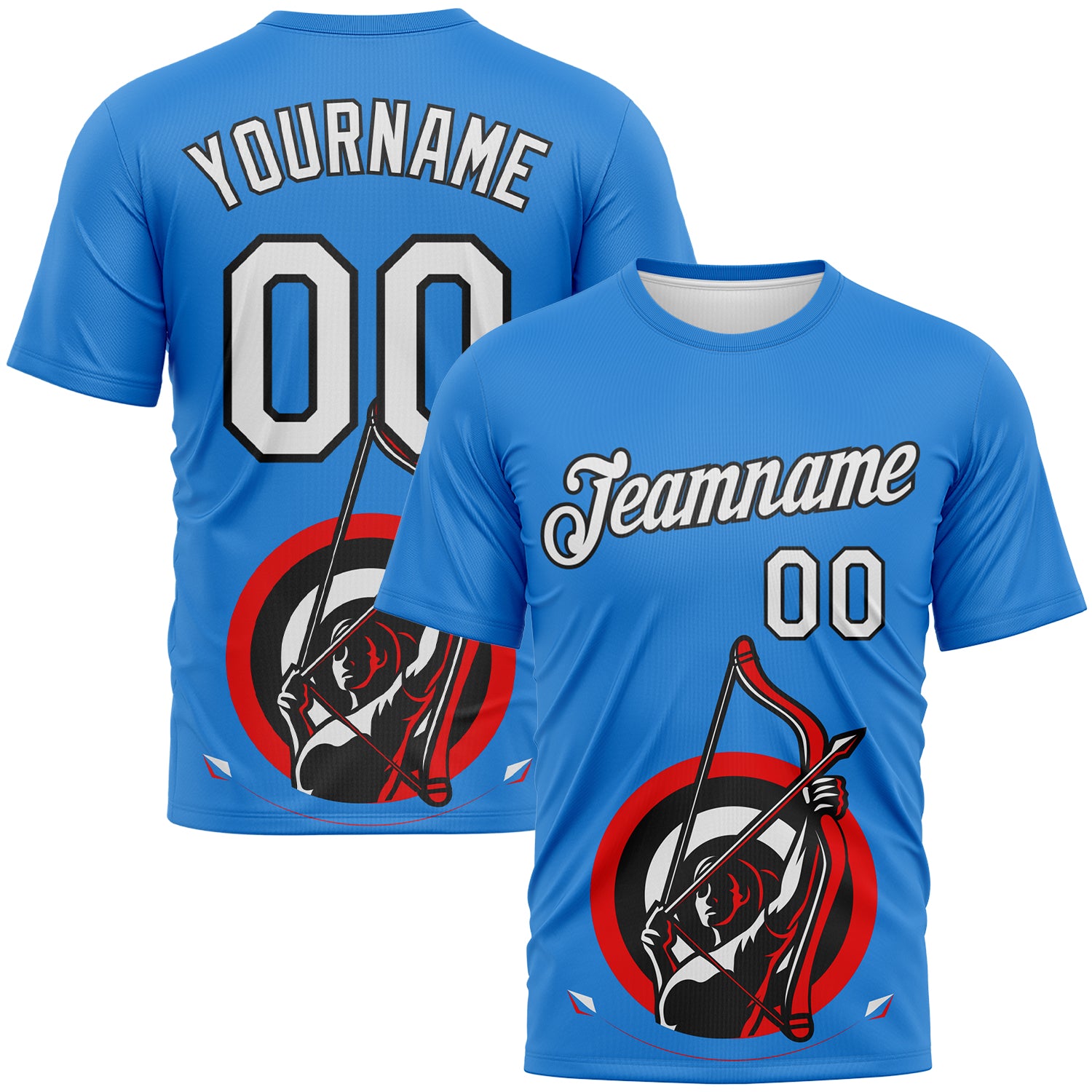 Custom Powder Blue White-Black 3D Pattern Design Arrow Archery Bow Target Performance T-Shirt
