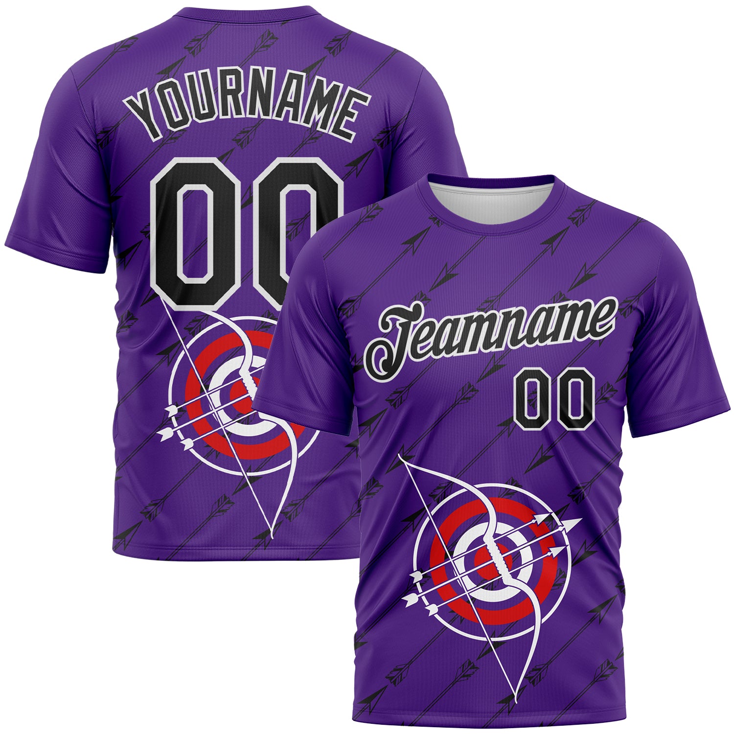 Custom Purple Black-White 3D Pattern Design Arrow Archery Bow Target Performance T-Shirt