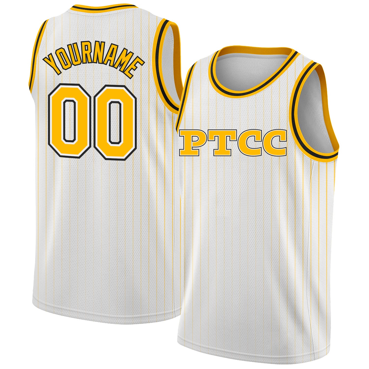 Custom White Pinstripe Gold-Black PTCC Authentic Basketball Jersey