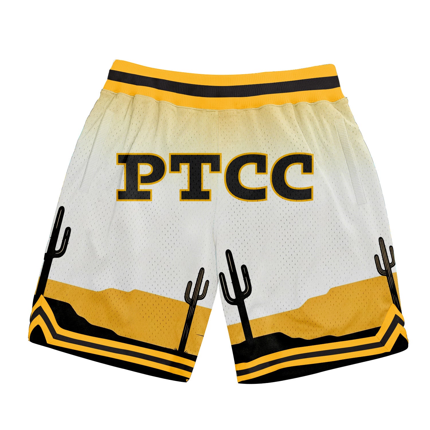 Custom White Black-Gold PTCC Authentic Basketball Shorts
