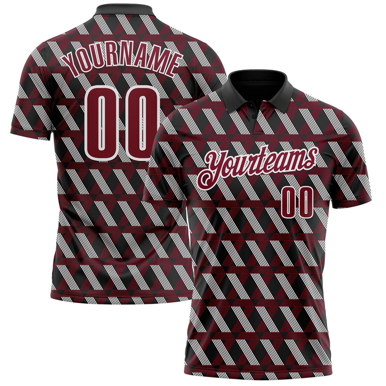 Custom Black Crimson-White 3D Pattern Design Burgundy And White Ribbon Head And Neck Cancer Cancer Awareness Performance Polo Shirt