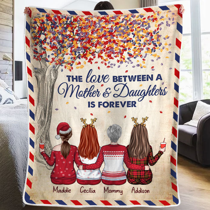 Personalized Mother and Daughters Love Forever Custom Blanket, Family Christmas Gift
