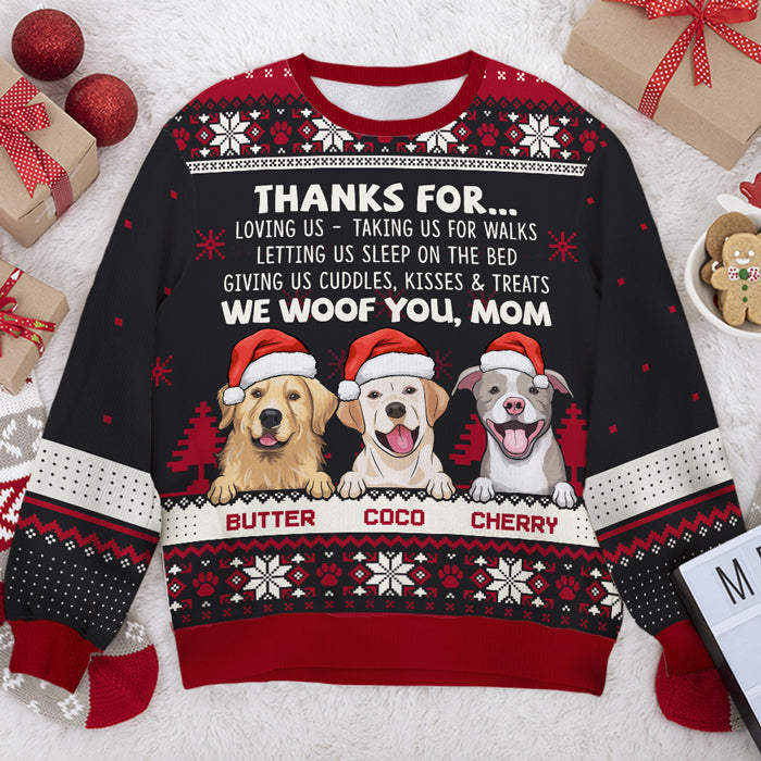 Personalized Thanks for Loving Us We Woof You Unisex Ugly Christmas Sweatshirt Gift for Dog Lovers