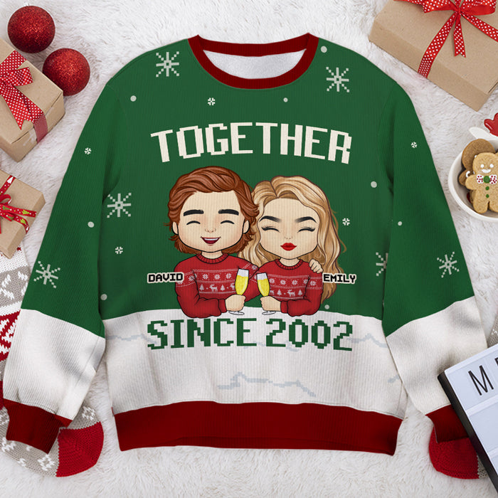 Personalized Together Since Unisex Wool Ugly Christmas Sweatshirt for Couples Anniversary Gift