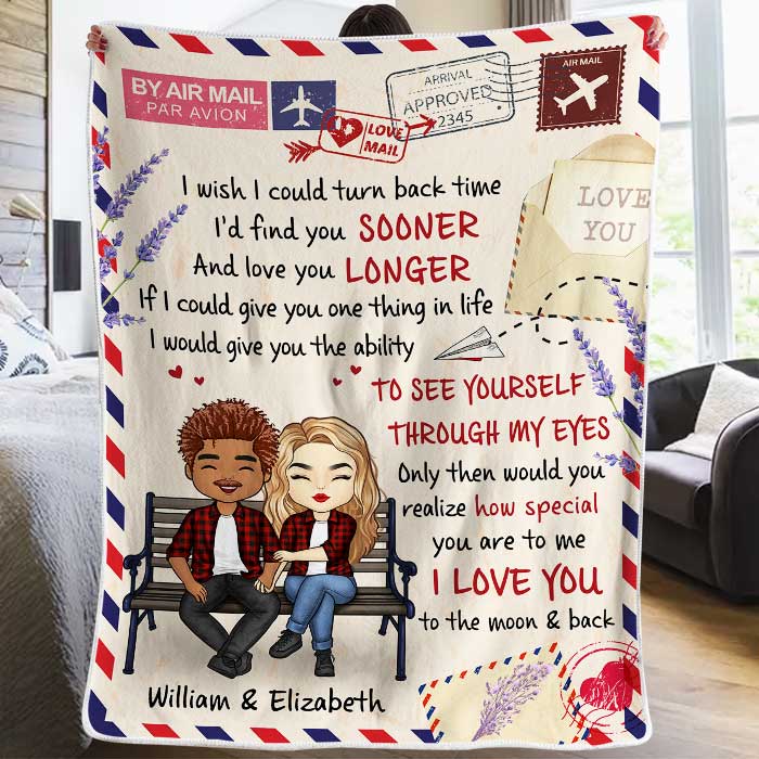 Personalized I Love You To The Moon And Back Couples Blanket, Romantic Gift