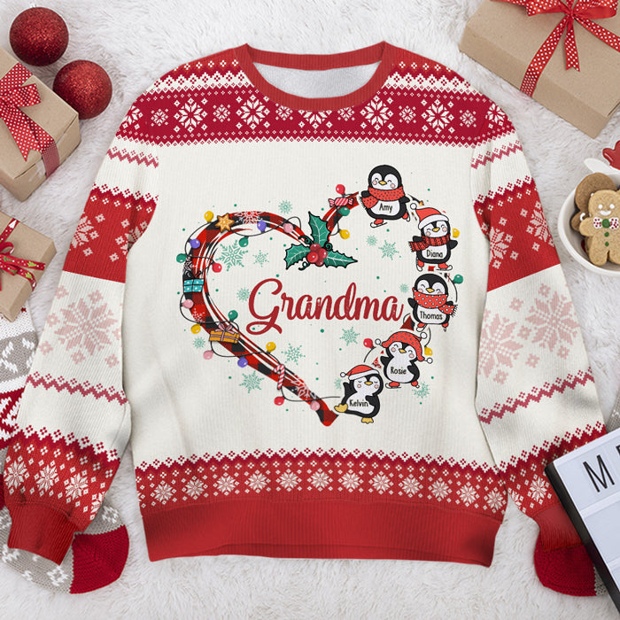 Personalized Grandma's Little Penguins Ugly Christmas Unisex Sweatshirt, Custom Grandma Gift