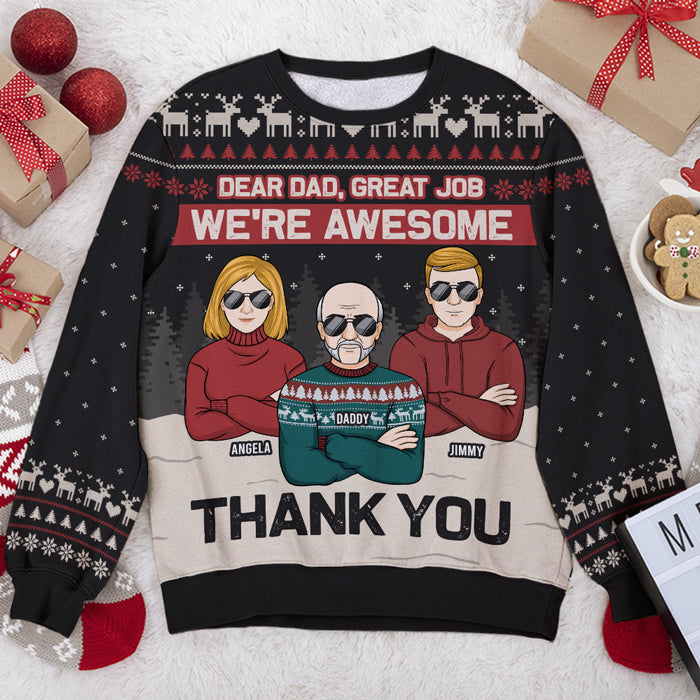 Personalized Thank You Dad We're Awesome Unisex Ugly Christmas Sweatshirt Gift for Dad