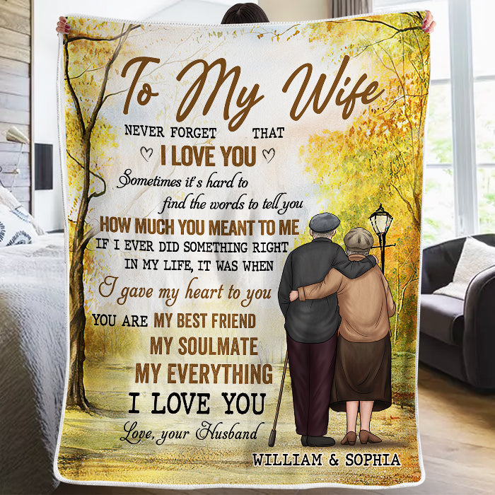 To My Wife Never Forget That I Love You Personalized Blanket, Romantic Couples Gift