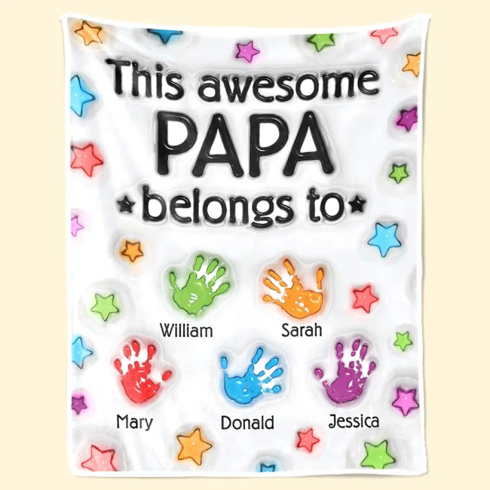 This Awesome Dad Belongs To Me Personalized 3D Inflated Effect Printed Blanket Gift for Dad or Grandpa