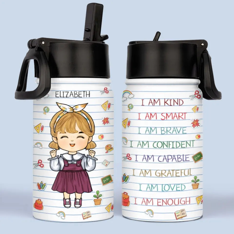 I Am Loved Personalized Kids Water Bottle, Custom Back to School Gift for Kids and Grandkids