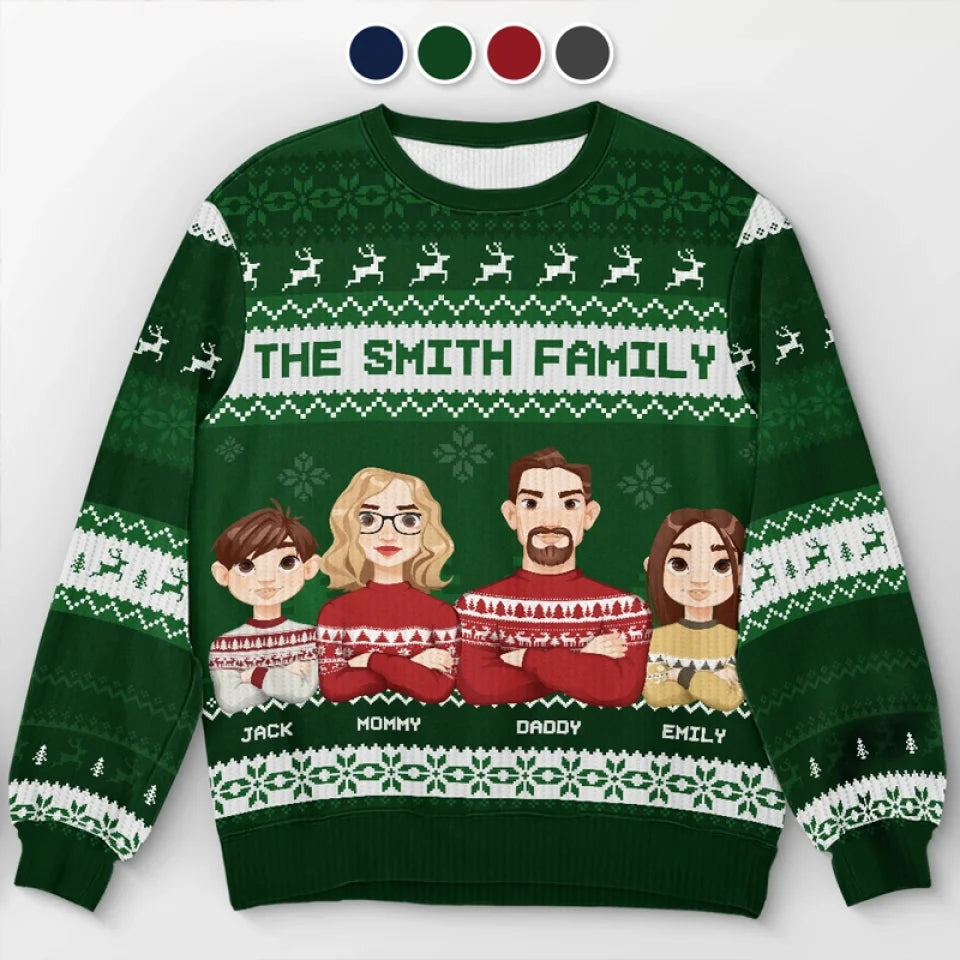 Personalized Family Christmas Ugly Sweatshirt, Custom Unisex Wool Jumper Gift for Family Members