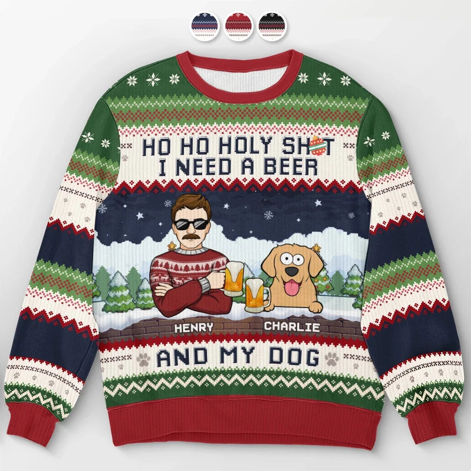 I Need A Beer Personalized Dog & Cat Ugly Christmas Sweatshirt, Unisex Pet Owner Gift
