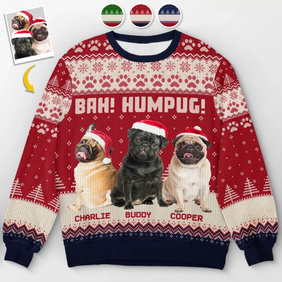 Custom Photo Happiness Is A Warm Puppy Dog & Cat Ugly Sweatshirt, Personalized Unisex Pet Lover Gift