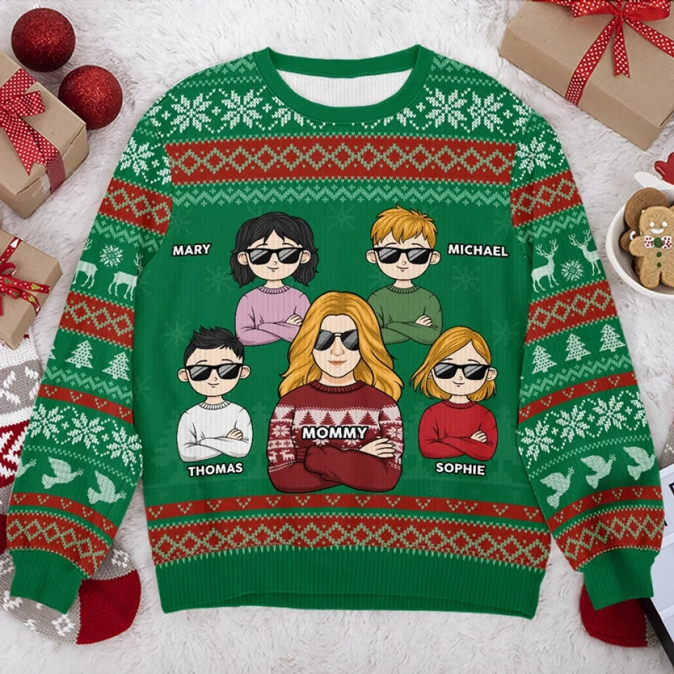 The Holidays Are A Time For Family Personalized Ugly Christmas Sweatshirt, Unisex Wool Jumper Gift