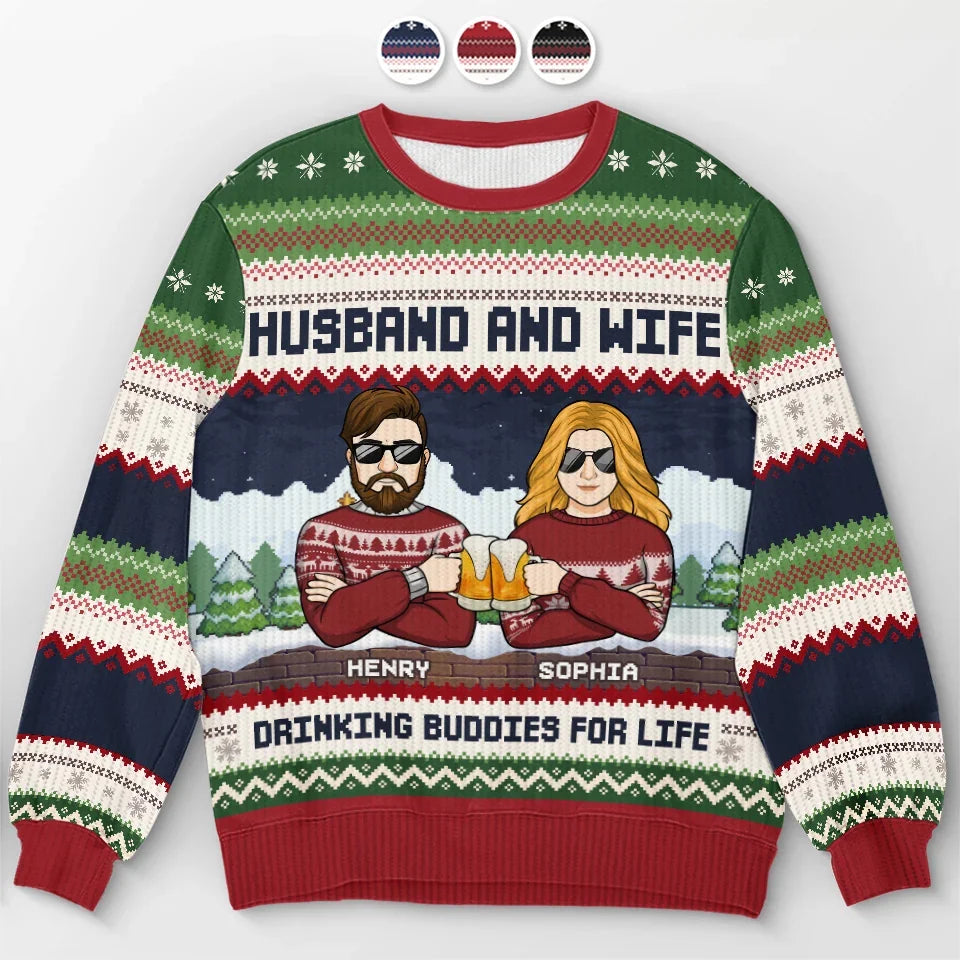 Cheers To Us Personalized Couple Ugly Sweatshirt, Custom Unisex Christmas Jumper Gift for Husband or Wife