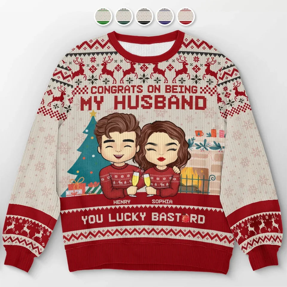 Personalized Couple Ugly Sweatshirt, Unisex Wool Jumper, Christmas Anniversary Gift for Husband or Wife