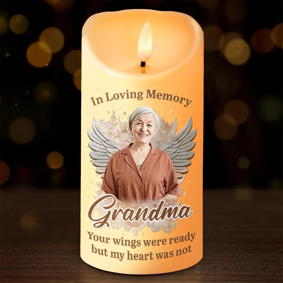 Personalized Memorial Photo LED Candle - In My Heart Sympathy Gift for Family or Pet Loss