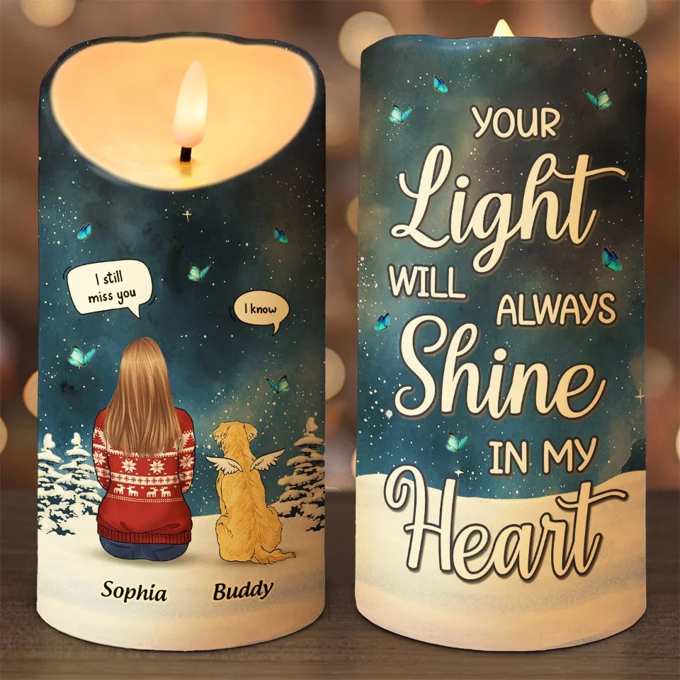 Personalized Memorial LED Candle, Your Light Will Always Shine In My Heart Sympathy Gift for Pet Lovers