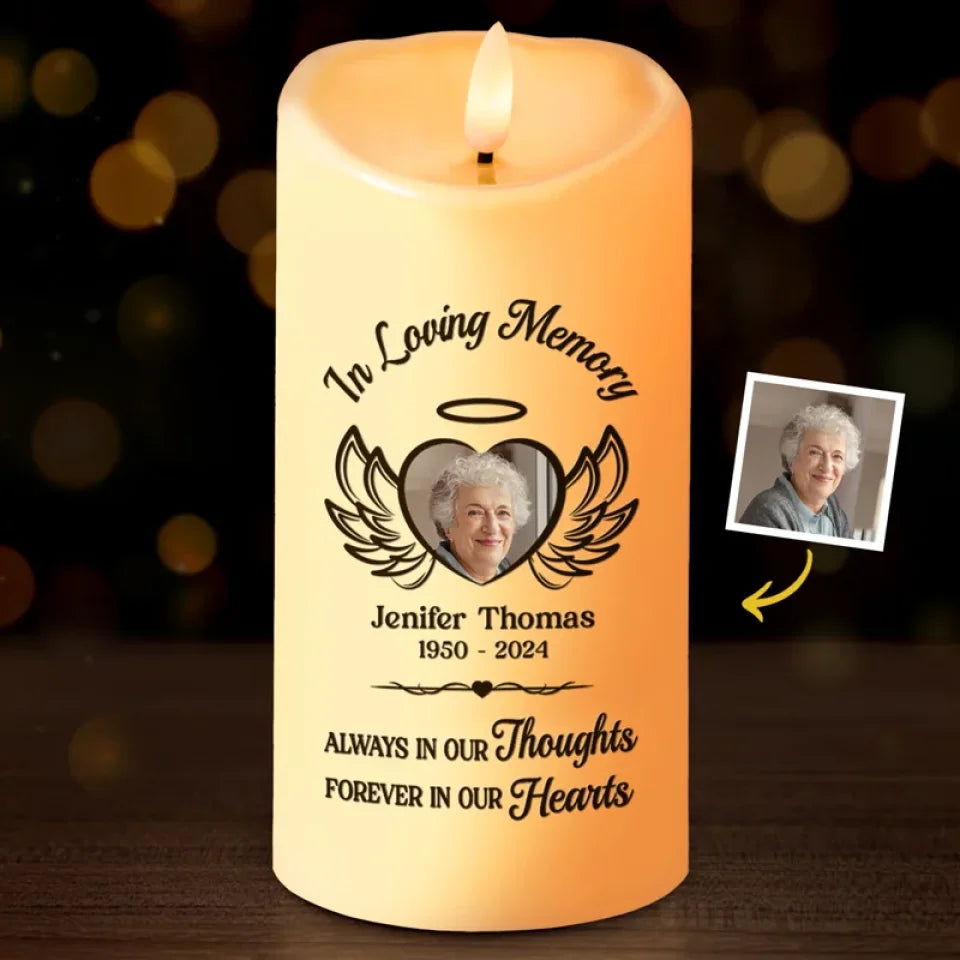 Custom Photo Memorial Personalized LED Candle, Loved Remembered Cherished Sympathy Gift for Family