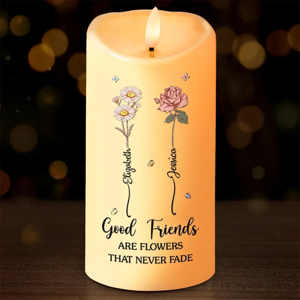 Personalized Custom LED Candle for Best Friends, Bestie Flower Garden Friendship Christmas Gift