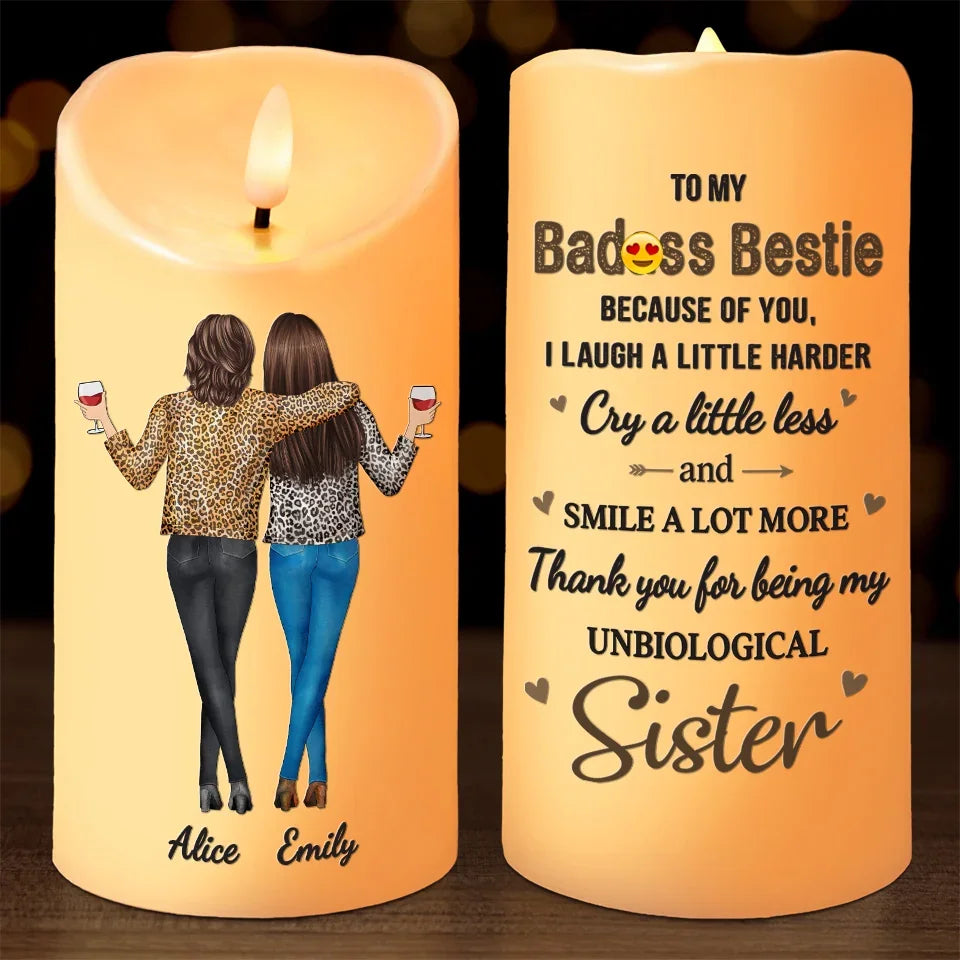 Personalized Bestie LED Candle Thank You for Being My Unbiological Sister Christmas Gift