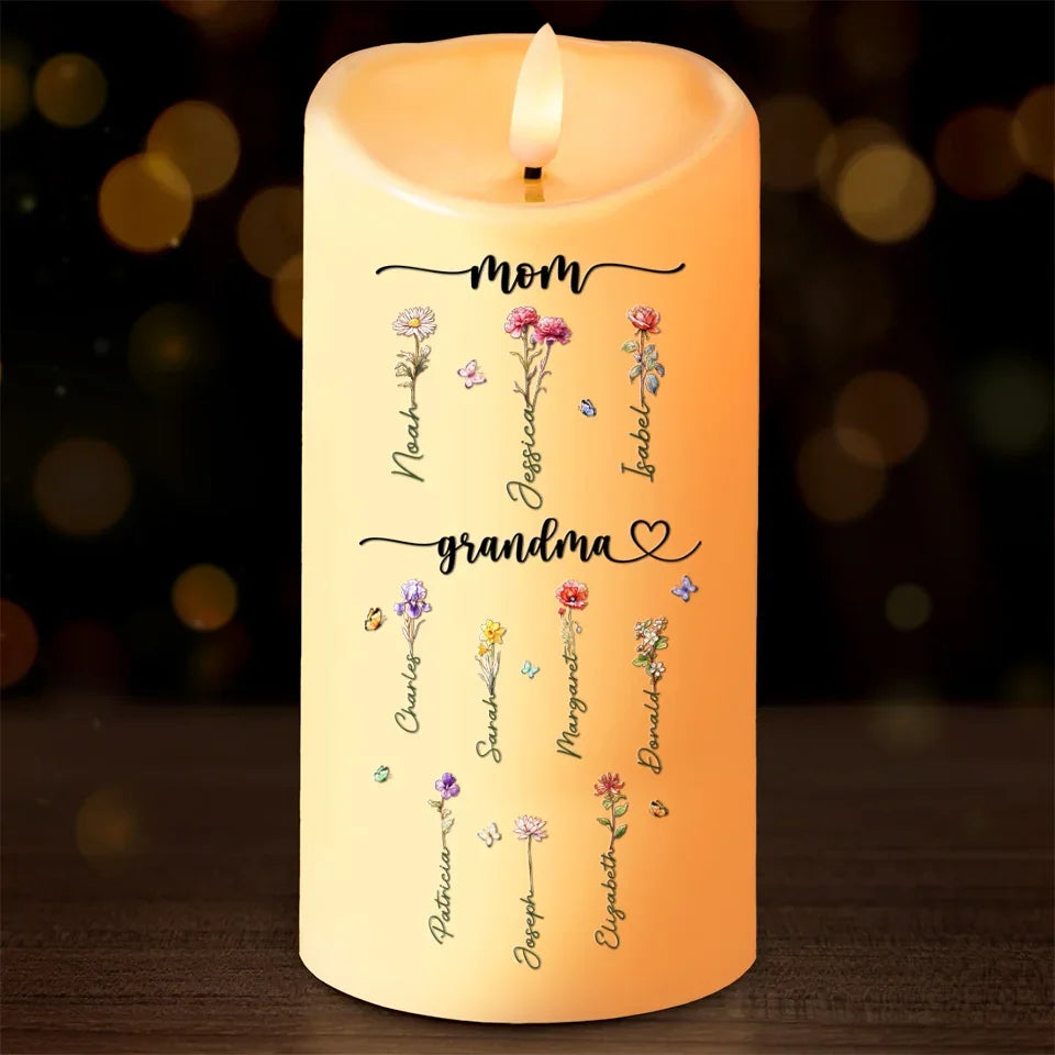 Personalized First Mom Now Grandma Custom LED Candle, Christmas Gift for Mom or Grandma
