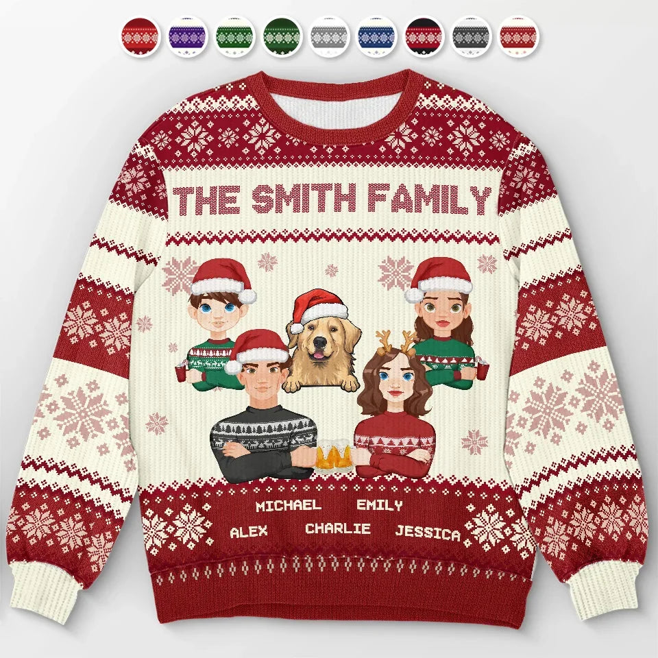 Personalized Ugly Christmas Sweatshirt for Family & Pet Lovers, Custom Unisex Wool Jumper Gift