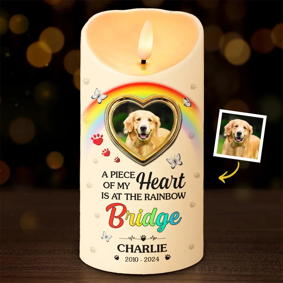 Personalized Pet Memorial Custom Photo LED Candle, I Wish The Rainbow Bridge Had Visiting Hours Sympathy Gift