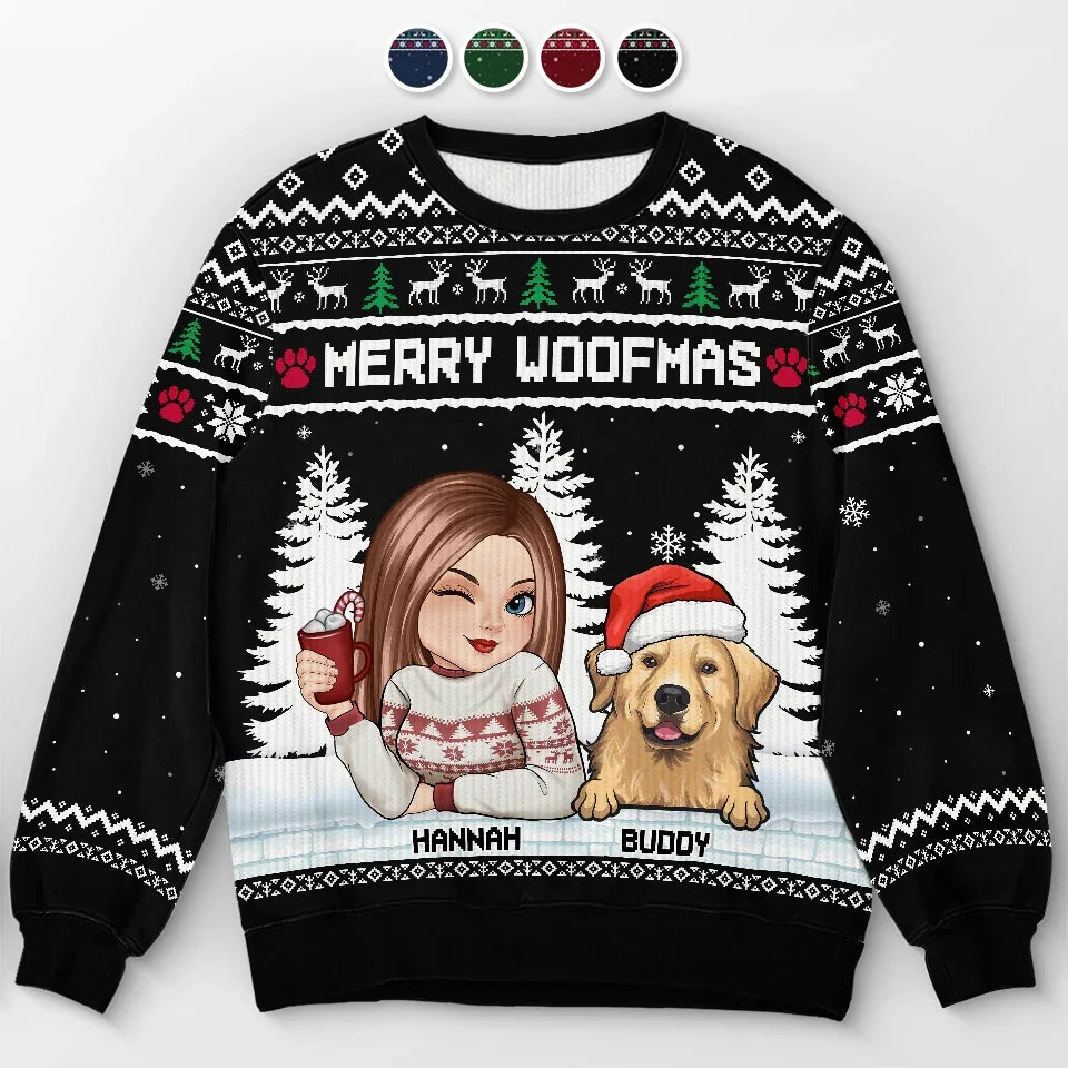 Personalized Paw Prints Ugly Christmas Sweatshirt for Dog & Cat Lovers, Unisex Wool Jumper Gift