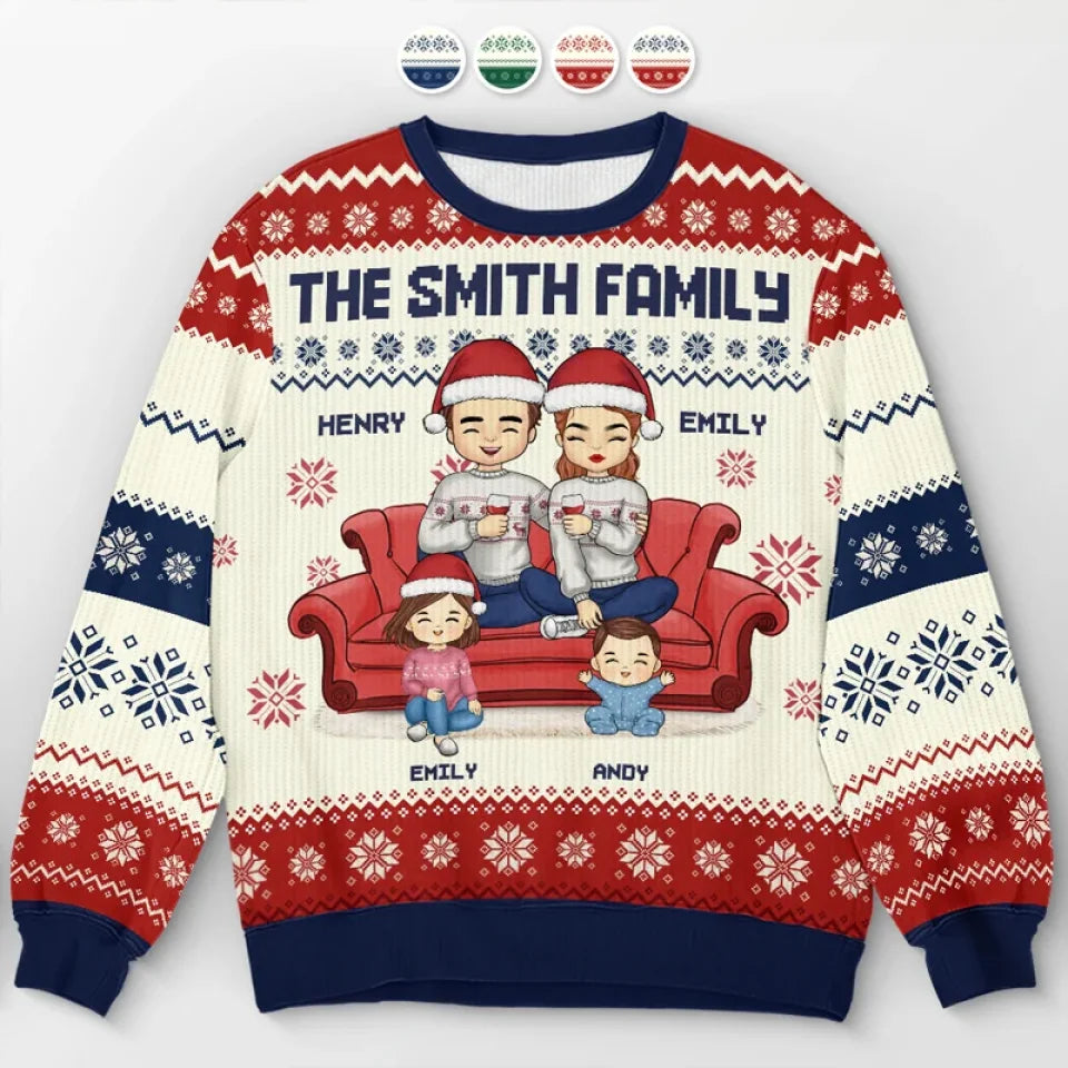 Personalized Family and Pets Ugly Christmas Sweatshirt, Unisex Wool Jumper Gift for Pet Lovers