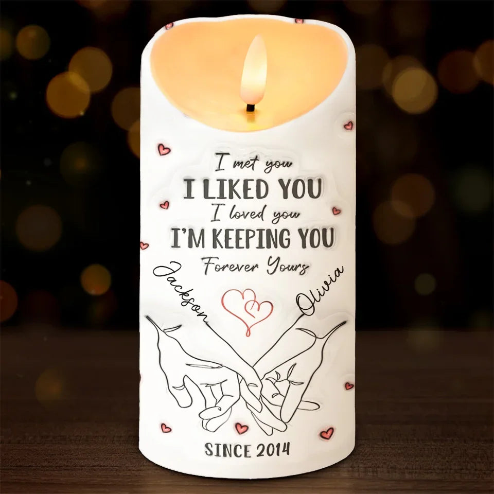 Personalized Couple 3D Inflated Effect Printed LED Candle, I Promise to Hold You Close Gift