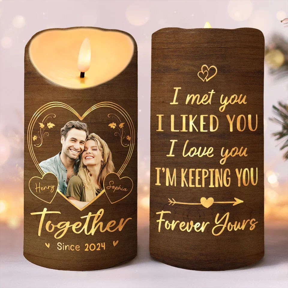 Custom Photo Love Is A Journey Couple Personalized LED Candle Anniversary Gift for Husband Wife