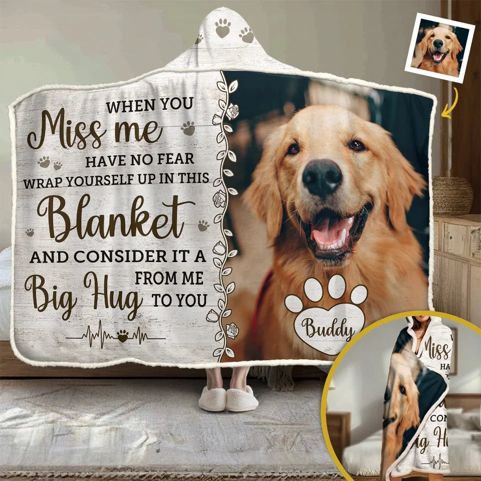 Custom Photo Memorial Hooded Snuggle Blanket, Personalized Sympathy Gift for Pet Owners and Pet Lovers