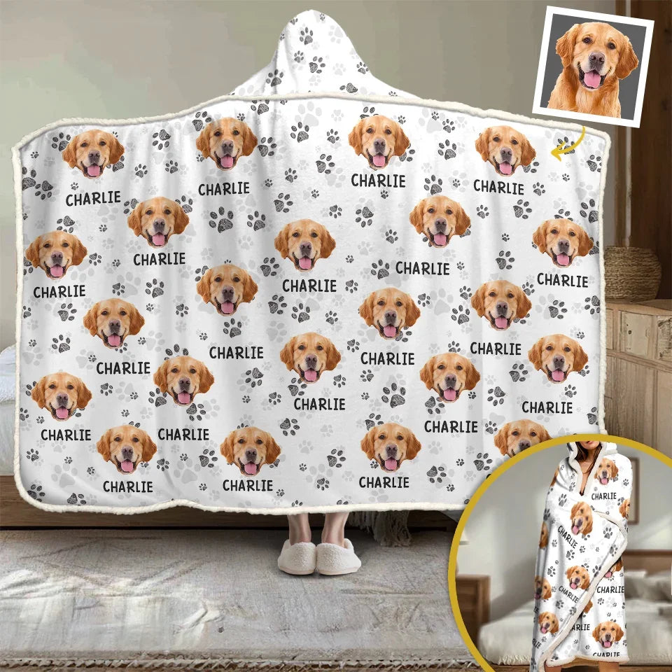 Custom Photo “Home Is Where My Pet Is” Personalized Dog & Cat Snuggle Blanket Hoodie Gift