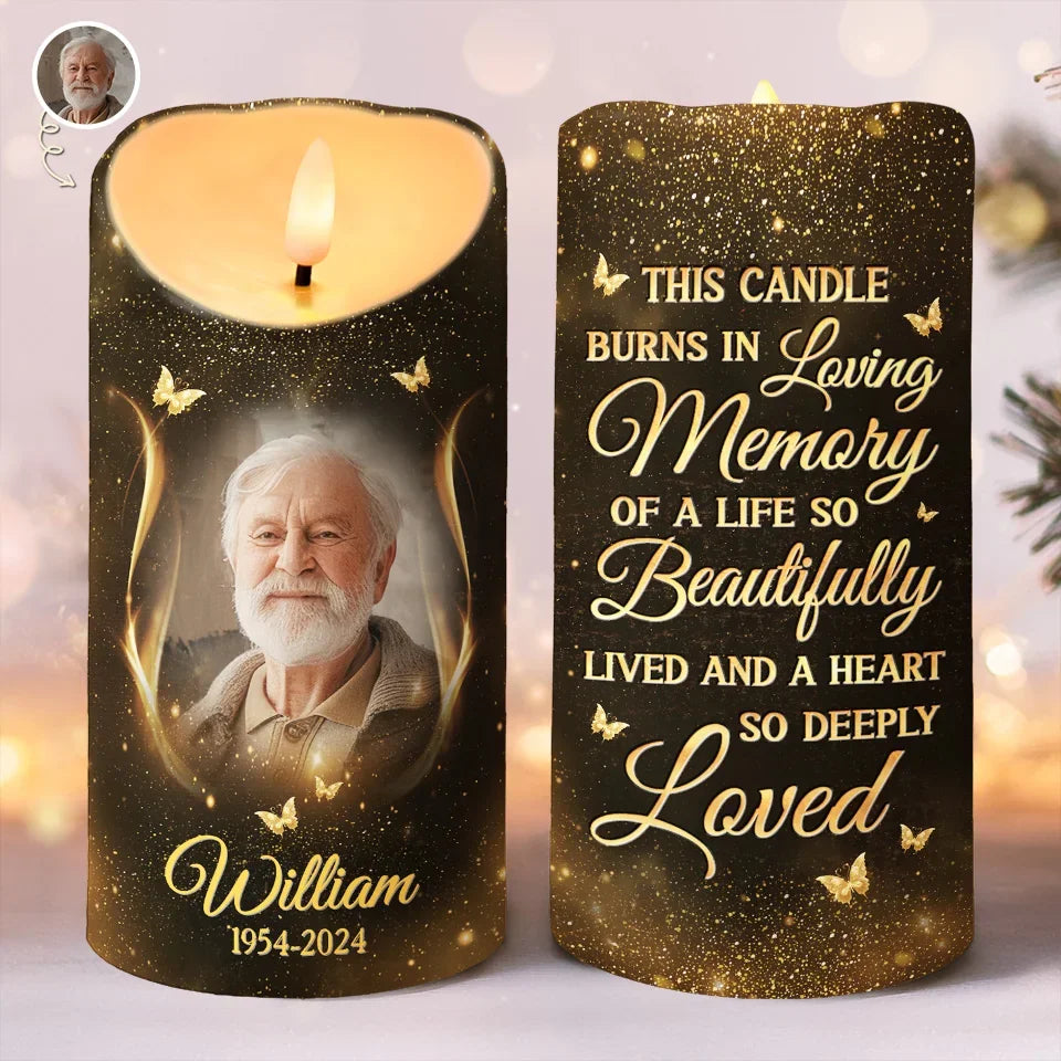 Custom Photo Love Is A Light That Never Dims Memorial Personalized LED Candle Sympathy Gift