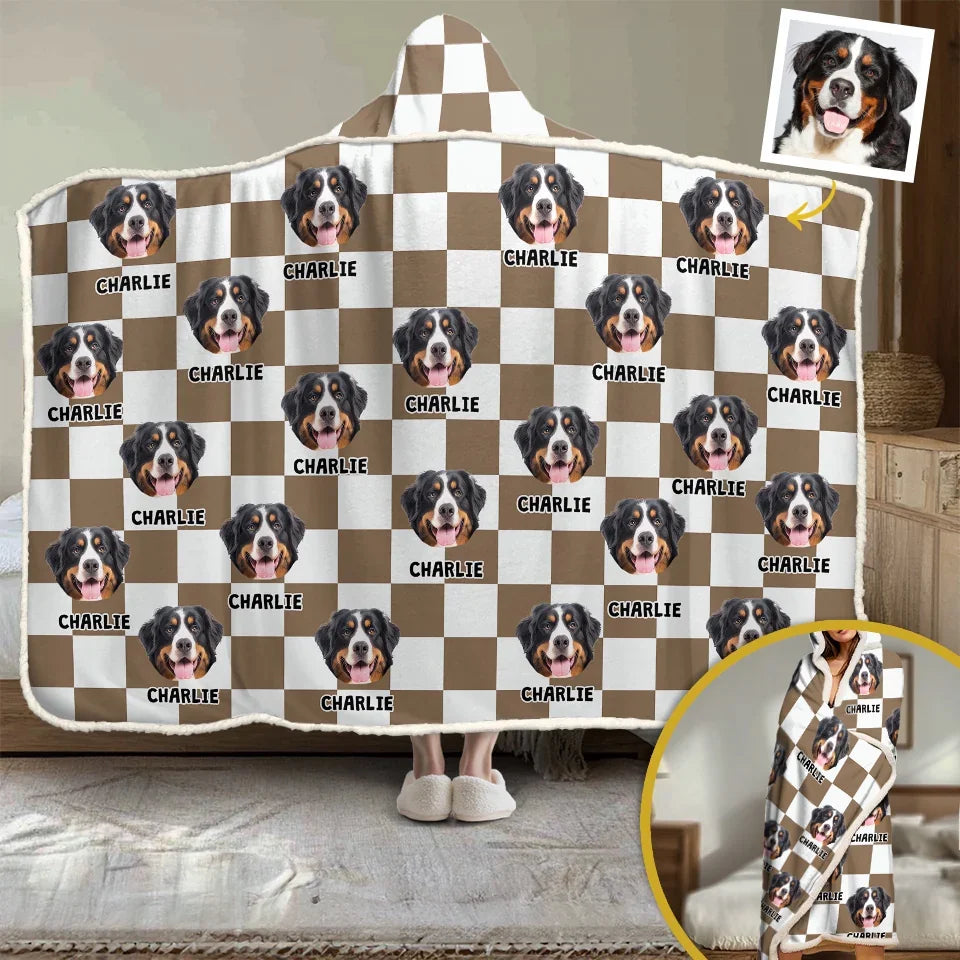 Custom Photo Wagging Tail Dog & Cat Personalized Snuggle Hoodie Blanket, Gift for Pet Lovers