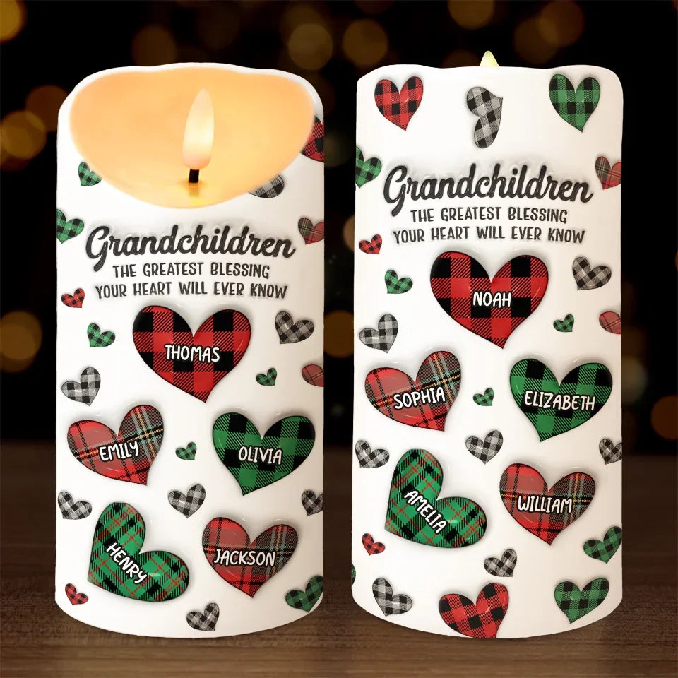 Personalized Grandkids Make Life More Grand 3D Printed LED Candle, Christmas Gift for Grandparents