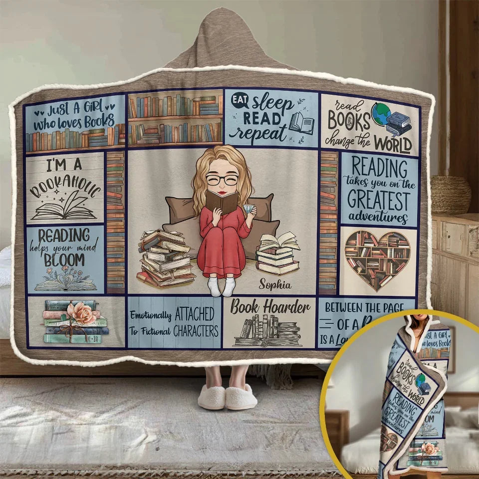 Books Are My Refuge Personalized Custom Snuggle Blanket Hoodie Blanket Christmas Gift for Book Lovers