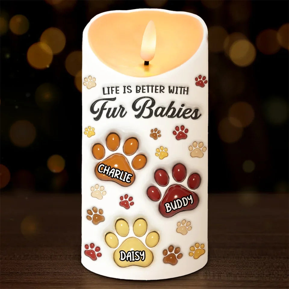 Personalized Life Is Better With Paws 3D Inflated Effect Printed LED Candle for Pet Owners