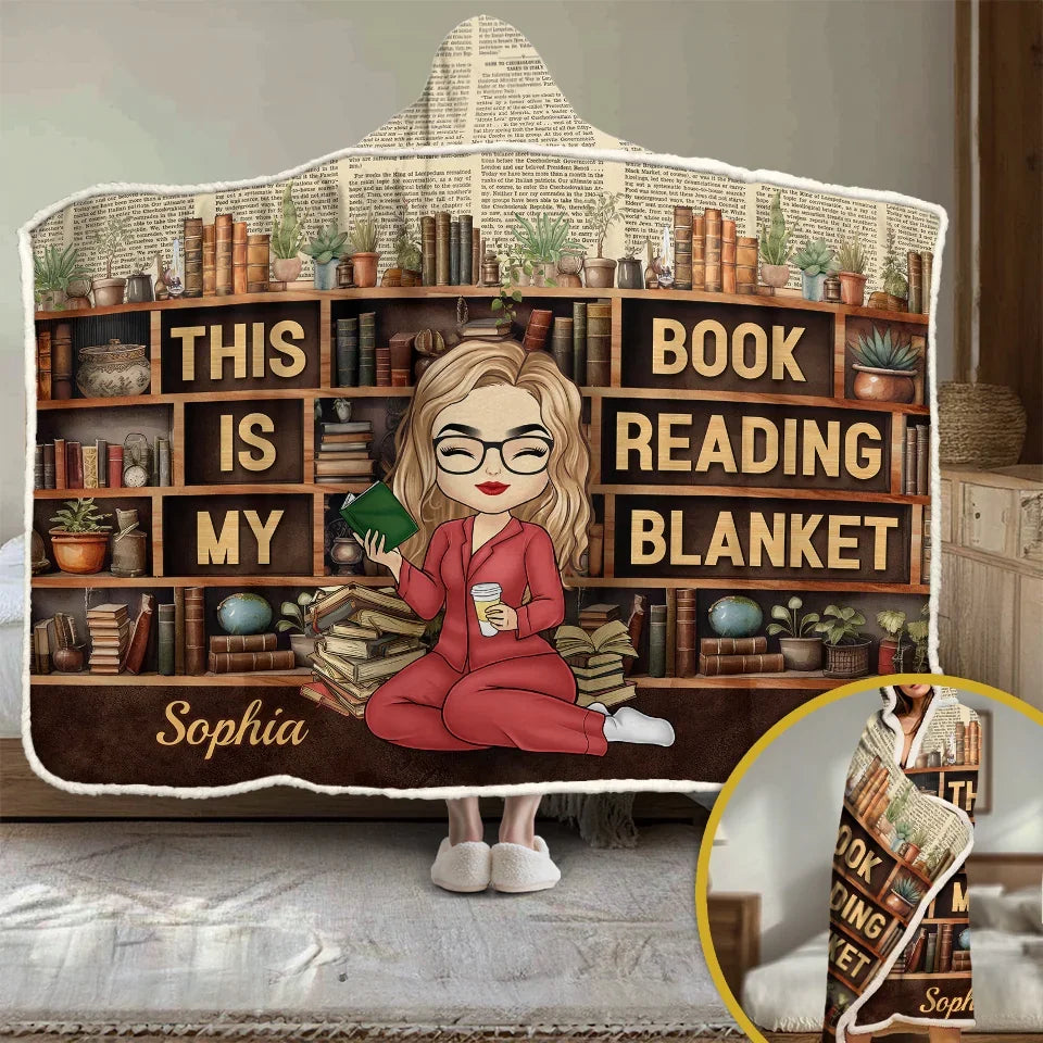 Personalized This Is My Book Reading Snuggle Blanket, Custom Hoodie Blanket Gift for Book Lovers