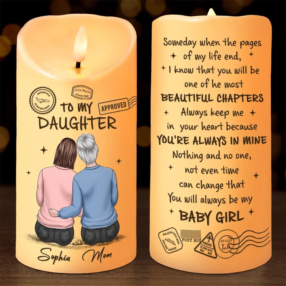 A Mother Is Her Daughter’s First Home Personalized Custom LED Candle, Christmas Gift for Mom or Grandma