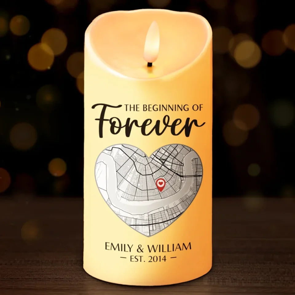 Personalized Location Map LED Candle, Where It All Began Custom Couple Gift for Anniversary