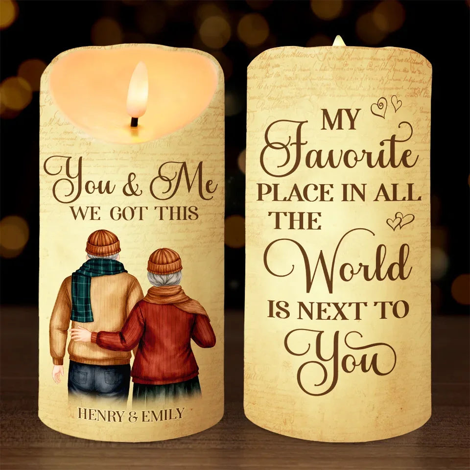 My Favorite Place Next To You Personalized Custom LED Candle, Romantic Couple Gift for Husband Wife Anniversary