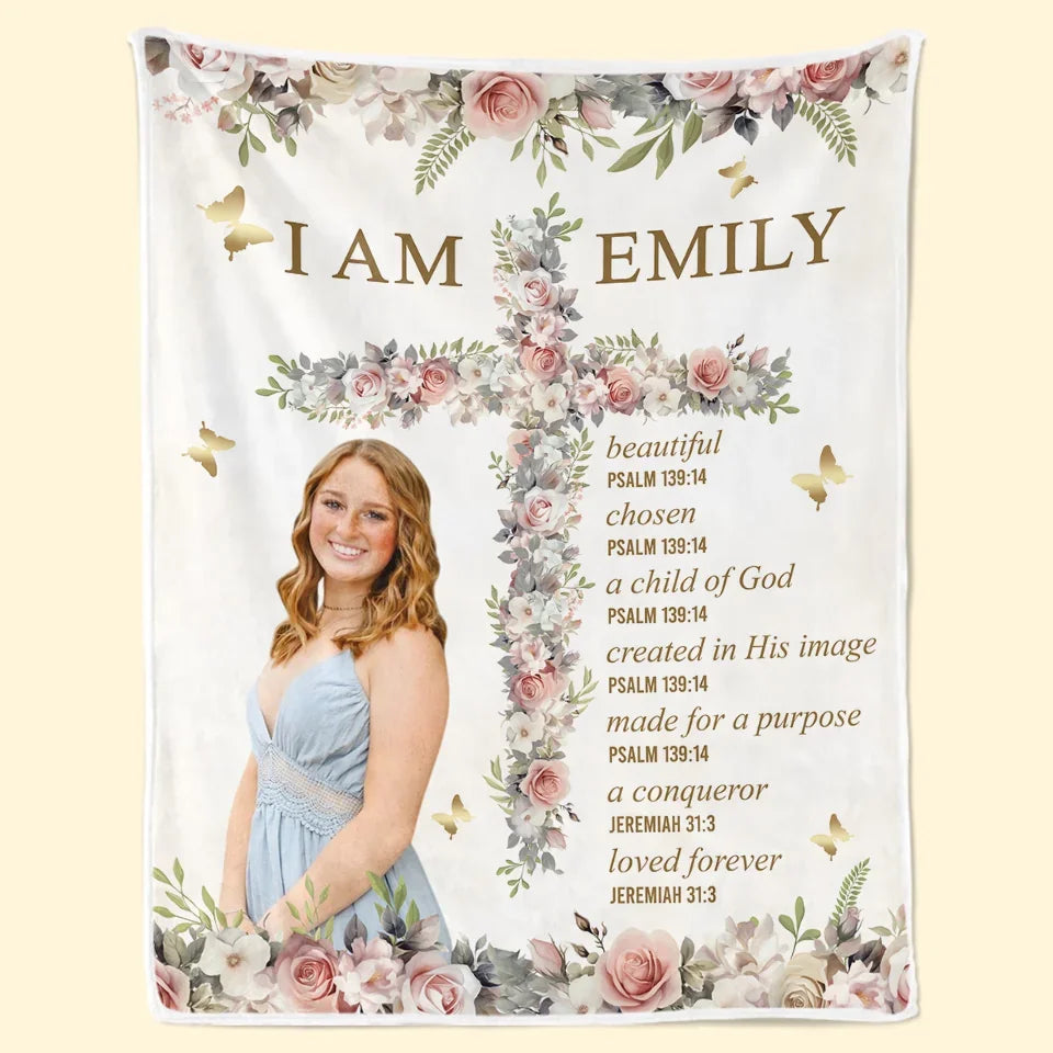 Custom Photo I Am a Child of God Self-Love Affirmation Personalized Blanket, Gift for Yourself