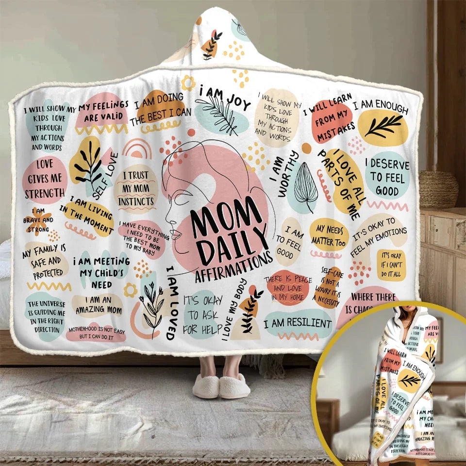 Personalized Amazing Mom Daily Affirmations Custom Snuggle Hoodie Blanket Gift for Mom