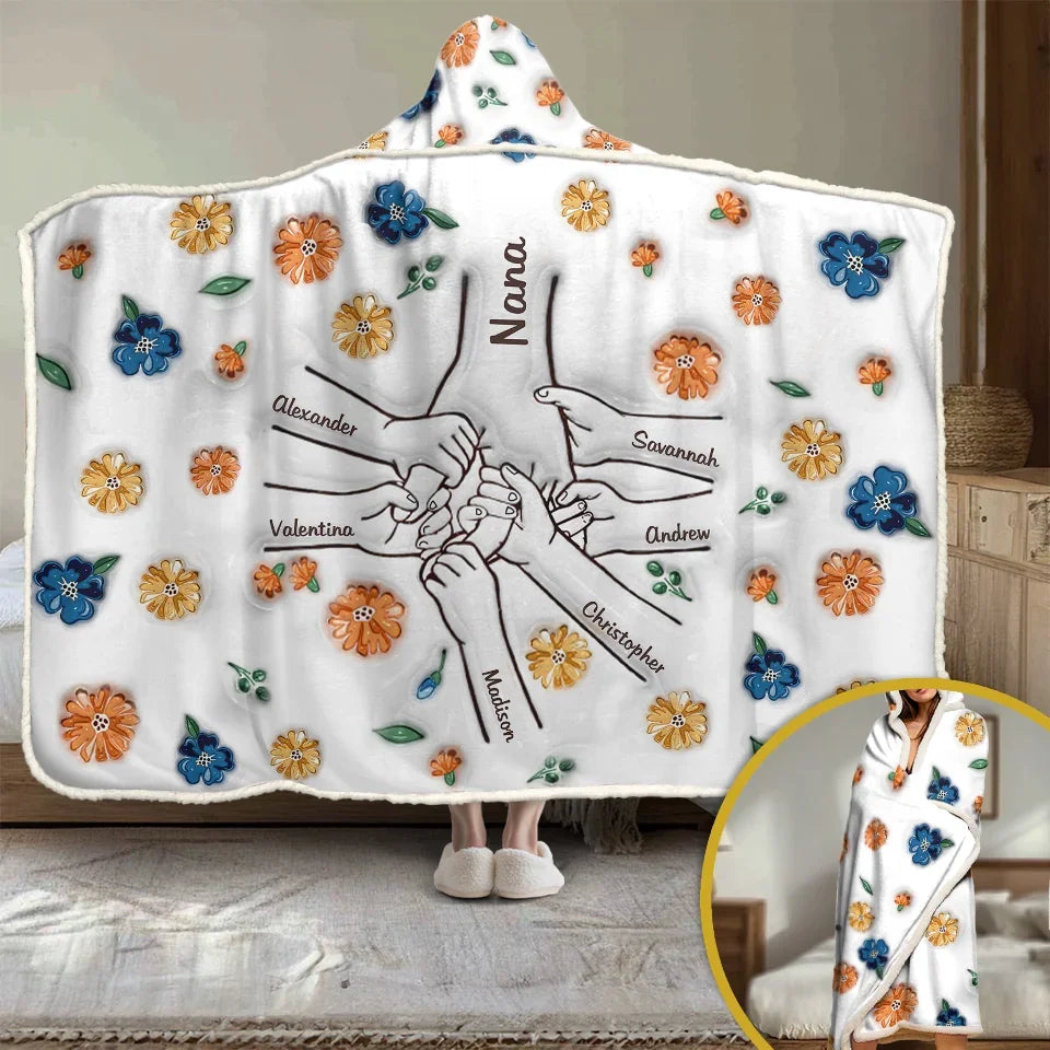 Family Personalized Custom 3D Inflated Effect Snuggle Blanket - Holding Hands Connected Gift