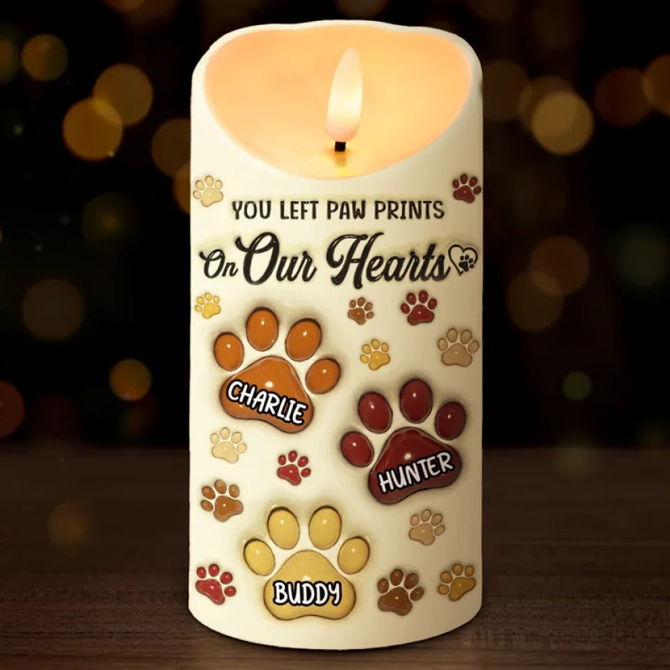 Personalized Pet Memorial LED Candle with 3D Paw Prints, Sympathy Gift for Pet Owners and Pet Lovers