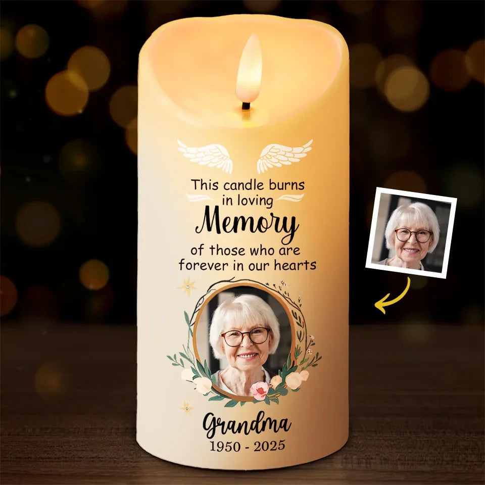 Custom Photo Memorial LED Candle, Your Love Remains Etched In My Heart Sympathy Gift