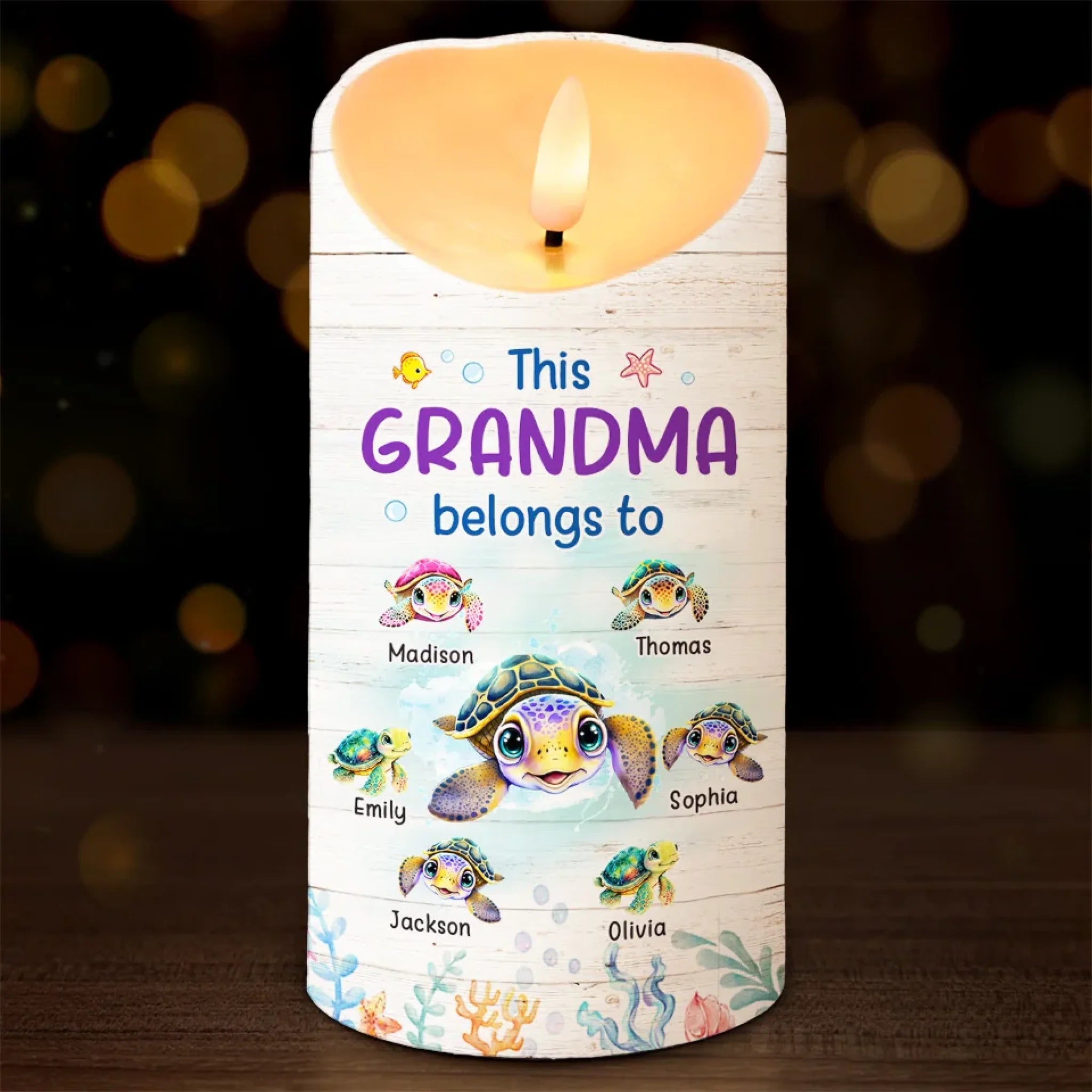 Personalized This Grandma Belongs To Grandkids LED Candle, Custom Family Gift for Mom or Grandma