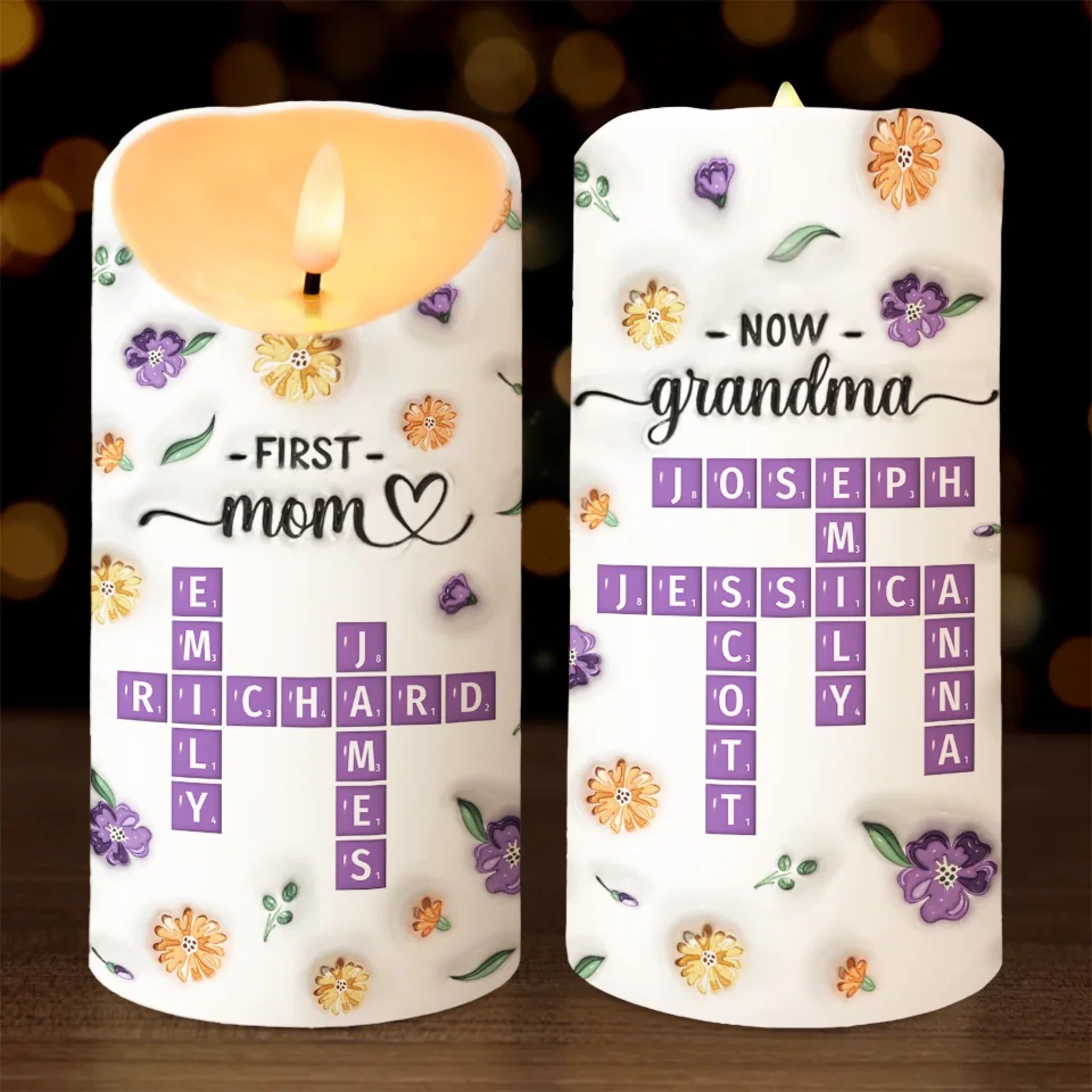 Personalized Family 3D Inflated Effect Printed LED Candle Gift for Mom or Grandma